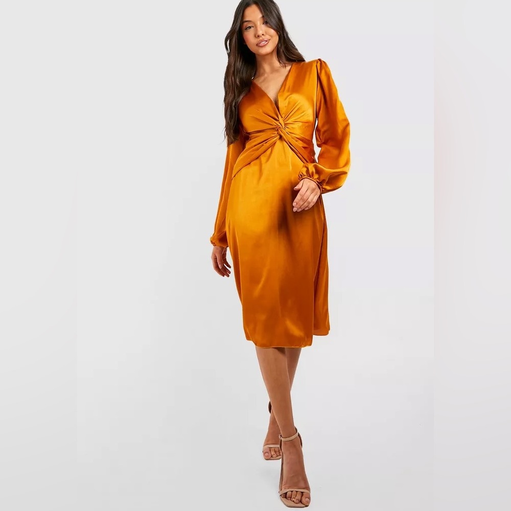 SATIN TWIST DETAIL MIDI SKATER DRESS